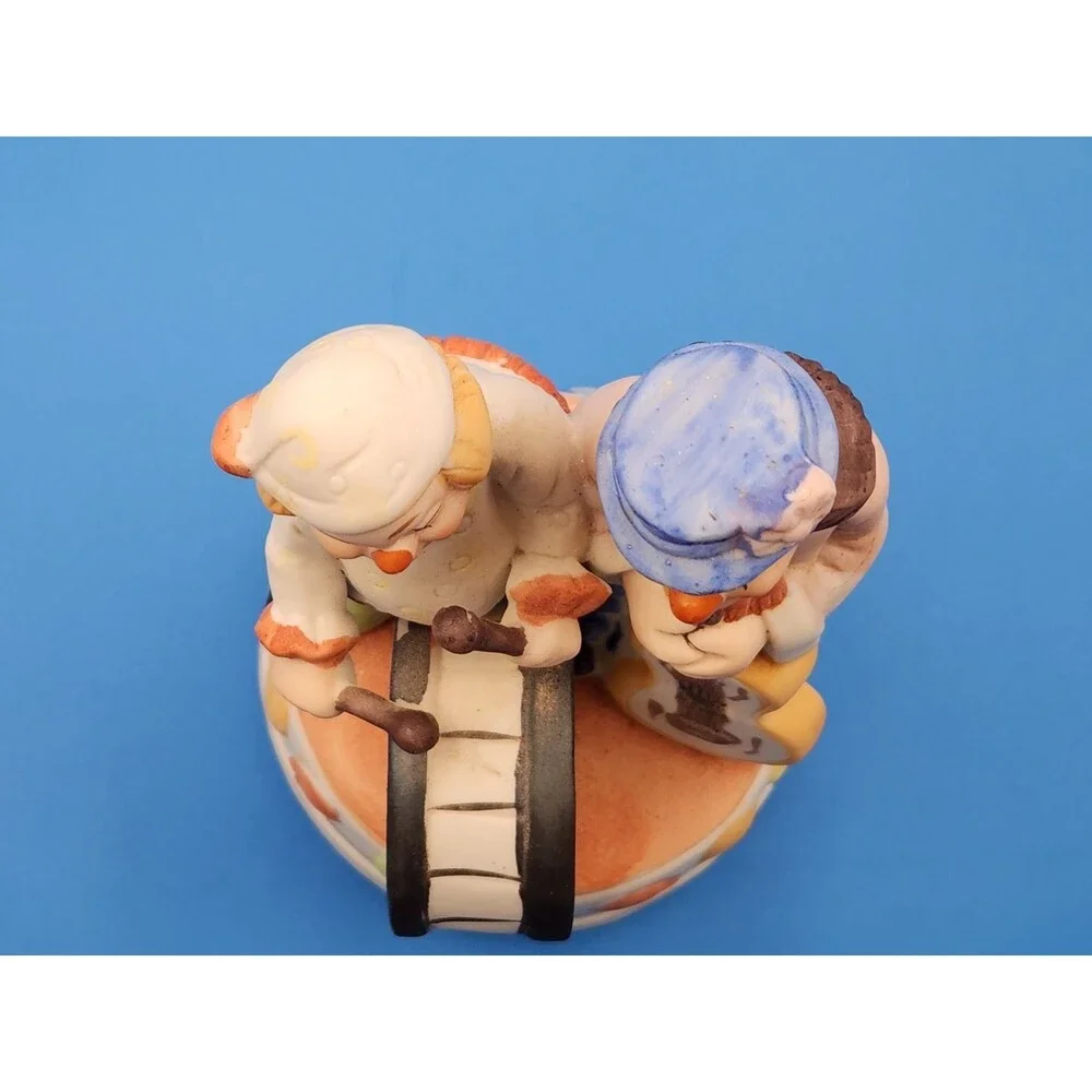Vintage 1970s Albert E Price 2 Clowns W/ Drum & Guitar Wind-Up Music Box Working